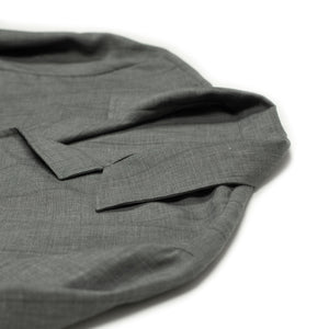 x No Man Walks Alone: Long sleeve camp shirt in deadstock grey striped wool, linen, silk