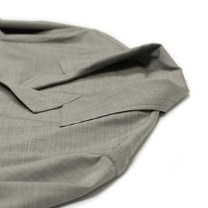 x No Man Walks Alone: Long sleeve camp shirt in deadstock taupe high twist wool