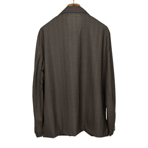 x No Man Walks Alone: Lounge Jacket in deadstock ebony striped tropical wool