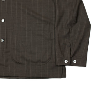 x No Man Walks Alone: Lounge Jacket in deadstock ebony striped tropical wool