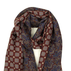 Double-sided silk foulard scarf in burgundy