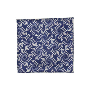 Blue hand-printed silk pocket square, large retro geometric print