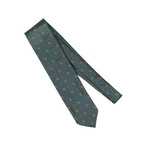 Slate blue silk twill tie, gold deco jacquard motifs