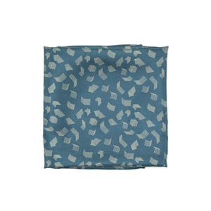 Hand-printed silk pocket square, blue with retro geometric print