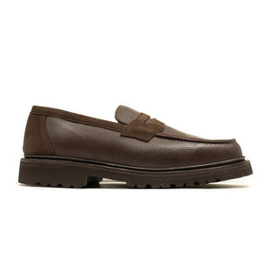 Chicago lugged penny loafer in two tone brown suede and Scotch grain calf (restock)
