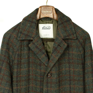 Raglan Milano overcoat in olive and rust Harris Tweed  wool plaid