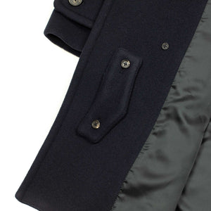 Double-breasted bridge coat in navy wool/cashmere felt