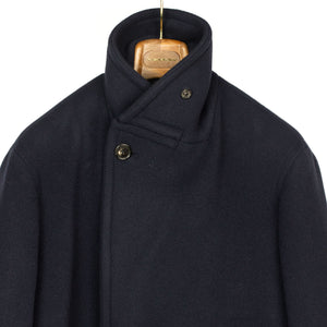 Double-breasted bridge coat in navy wool/cashmere felt