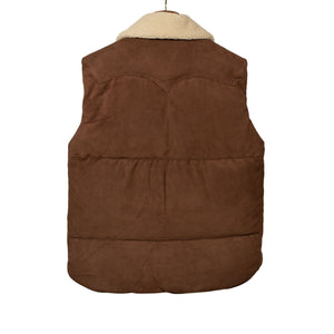 Down-filled vest in brown suede
