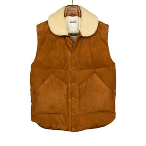 Down-filled vest in tan suede