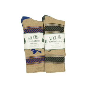 Recycled cotton jacquard socks two-pack: bucking bronco and flying mallard (restock)