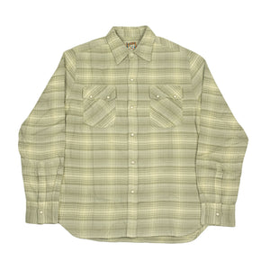 Washed flannel pearlsnap in "Warming Sage" rodeo plaid cotton