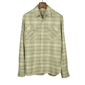 Washed flannel pearlsnap in "Warming Sage" rodeo plaid cotton
