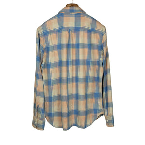 Washed flannel workshirt in "Marine Blue" hearth plaid cotton