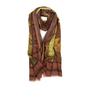 Exclusive "Nouveau Nights" scarf in sienna and sand wool and silk