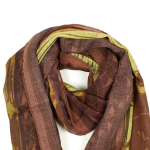 Exclusive "Nouveau Nights" scarf in sienna and sand wool and silk