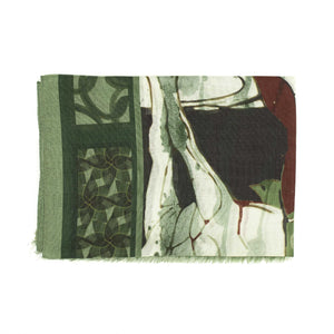 Exclusive Nouveau Nights scarf in pine and raspberry wool and silk