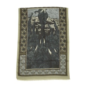 Exclusive “Nouveau Nights” scarf in stone grey and blue wool and silk