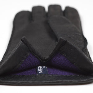 Black real peccary gloves, cashmere lined (restock)