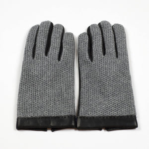 Black nappa and grey cashmere knit gloves, cashmere lined