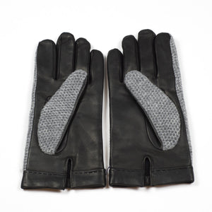 Black nappa and grey cashmere knit gloves, cashmere lined