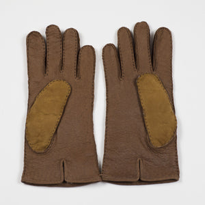 Terra brown peccary and chestnut shearling gloves