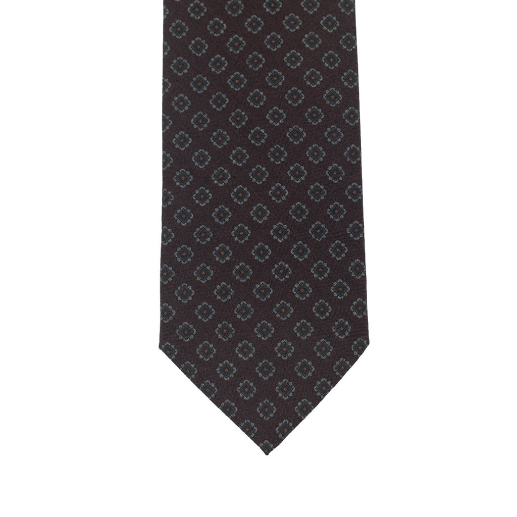 Bigi Cravatte Milano Brown wool challis tie, blue & grey neat print ...