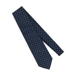 Navy twill silk tie with white embroidered dots