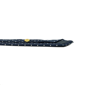 Navy twill silk tie with white embroidered dots