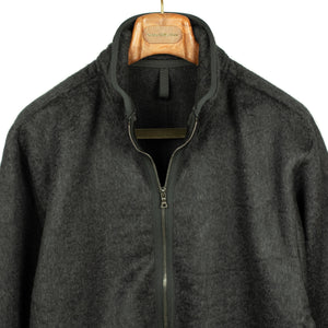 Zip up jacket in charcoal cotton and silk fleece