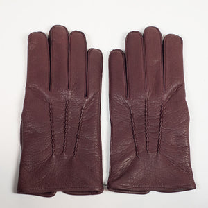 "Claret" burgundy deerskin gloves, pure cashmere lining