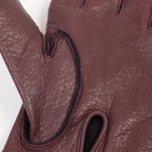 "Claret" burgundy deerskin gloves, pure cashmere lining