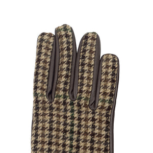 Brown cashmere-lined gloves with Abraham Moon Gunclub Tweed back