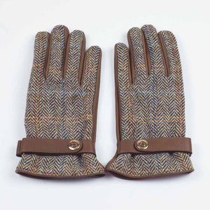 Brown cashmere-lined gloves with Harris Tweed back