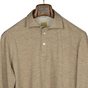 Beige wool/cotton/linen jersey polo shirt, soft collar