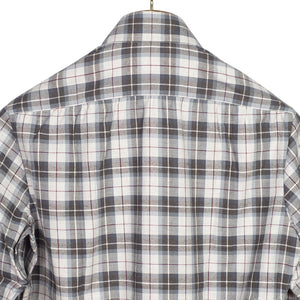 Grey, blue & maroon checked cotton flannel shirt, buttoned collar
