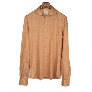 G. Inglese Cotton & linen pique long-sleeve polo shirt, Tangerine