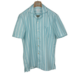 G. Inglese Camp collar short shirt sleeve shirt, Teal retro stripe