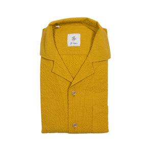 Camp collar short shirt sleeve shirt, mustard square seersucker (restock)