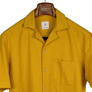 Camp collar short shirt sleeve shirt, mustard square seersucker (restock)