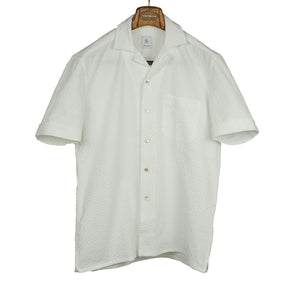 G. Inglese Camp collar short shirt sleeve shirt, White square seersucker
