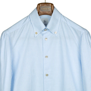G. Inglese Blue candy stripe oxford cotton shirt, buttoned collar (restock)