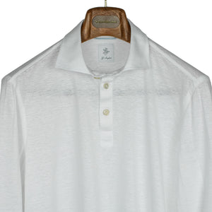 G. Inglese Cotton & linen pique long-sleeve polo shirt, White