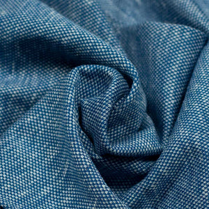 Cotton & linen pique long-sleeve polo shirt, denim blue (restock)