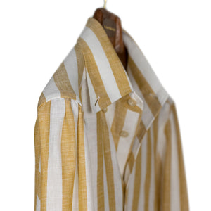 Gold wide stripe linen shirt, Anacapri buttoned collar, buttoned one-piece collar (restock)