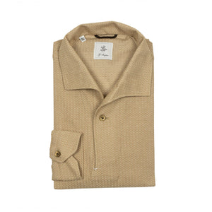 G. Inglese Beige grenadine-knit cotton long-sleeve polo shirt