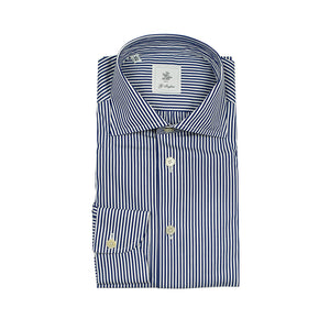 T. Mason navy stripe cotton poplin shirt, spread collar (restock)
