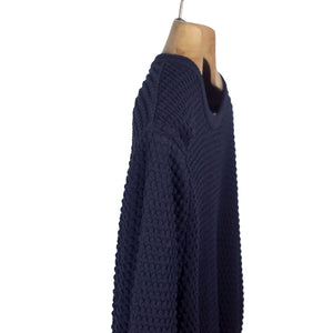 Bubble-knit long sleeve cotton crewneck sweater in navy (restock)