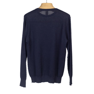 Bubble-knit long sleeve cotton crewneck sweater in navy (restock)