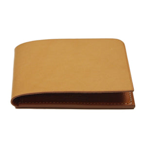 Soft billfold wallet, natural vacchetta and chestnut brown goatskin